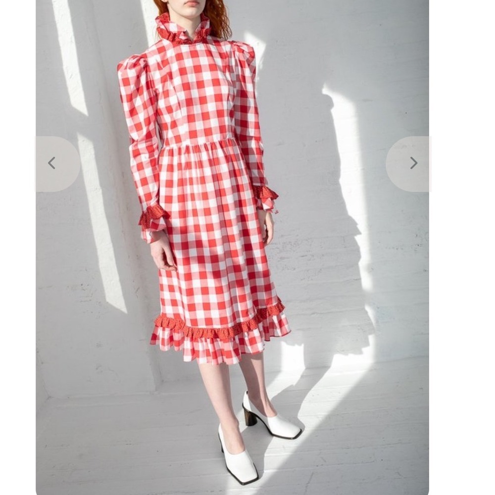 BATSHEVA Floral‎ Praire Midi dress Gingham Vintage Inspired Size 10